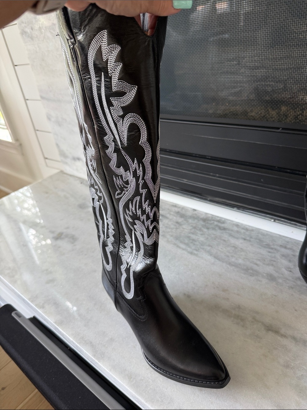 Black Jeffrey Campbell Women's Western Embroidered Tall Boots - Picture 3 of 6